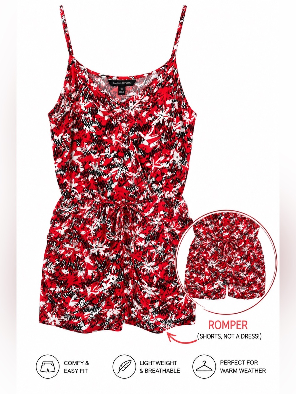 Banana Republic Orange-Red Abstract Print Romper XL NWT